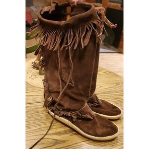 Vintage Handmade‎ Brown Seude Leather Calf High Moccasins Boots Womens 9.5